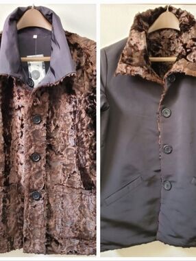 Chico's Faux Fur/Black Reversible Wind Rain Coat